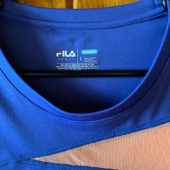 Fila Sport Blue & Orange mesh paneling long-sleeve athletic running shirt size L - Picture 5 of 5